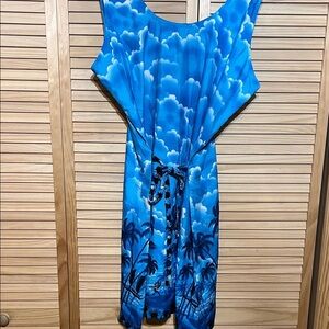 Rima Blue Tropical Midi Dress sleeveless